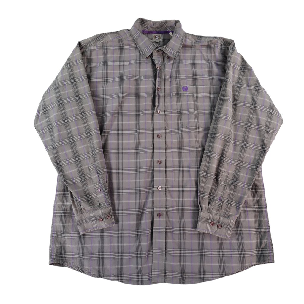 Cinch Button Down Long Sleeve Shirt Mens Size Xl Gray Purple Plaid Western